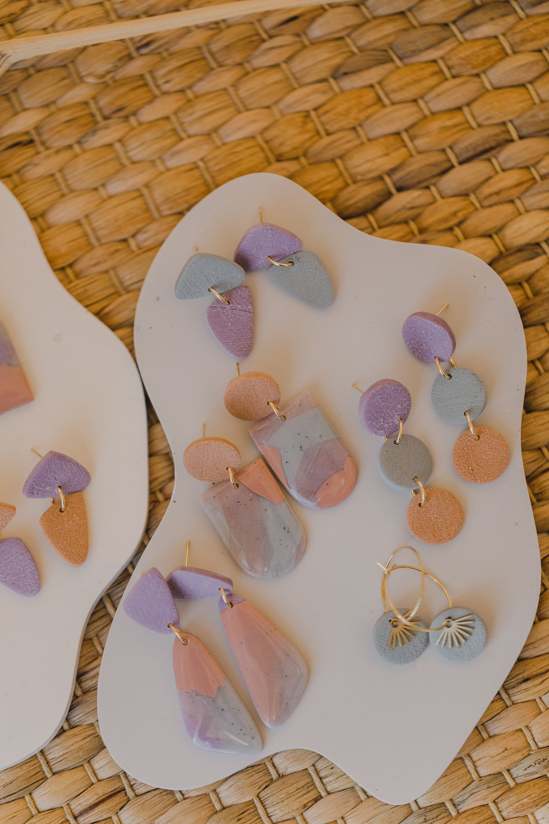 round earrings made of polymer clay in autumn colors