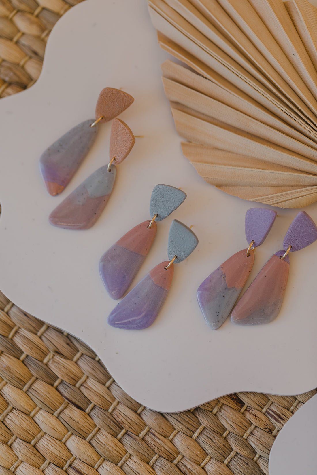 round earrings made of polymer clay in autumn colors