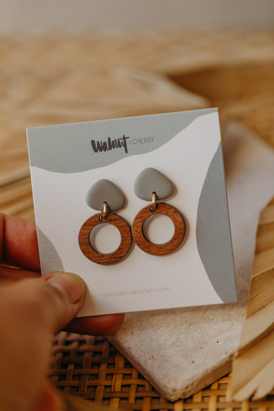 SMILLA - triangular polymer clay earrings in mint with small circle