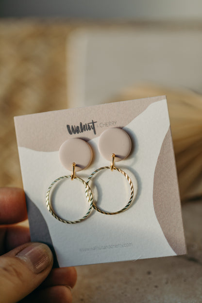 round polymer clay earrings with brass pendant circle