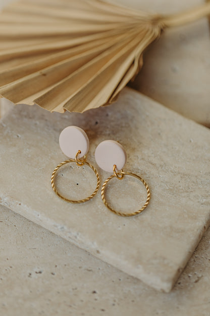 round polymer clay earrings with brass pendant circle