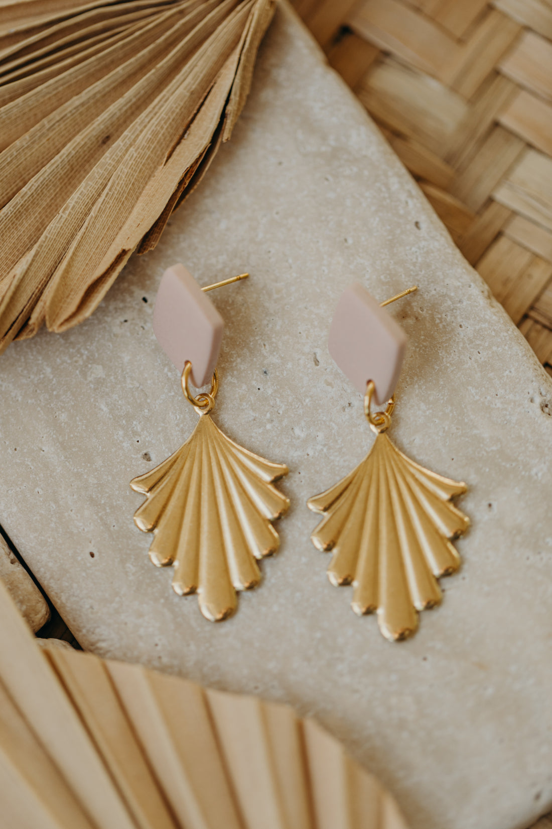 round polymer clay earrings with brass pendant circle