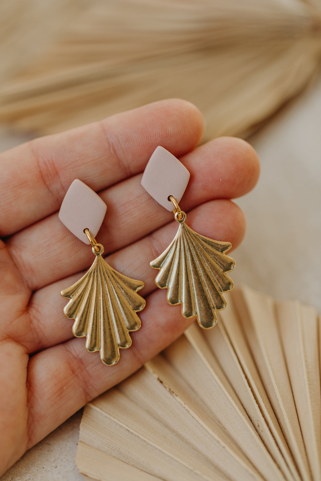 round polymer clay earrings with brass pendant circle