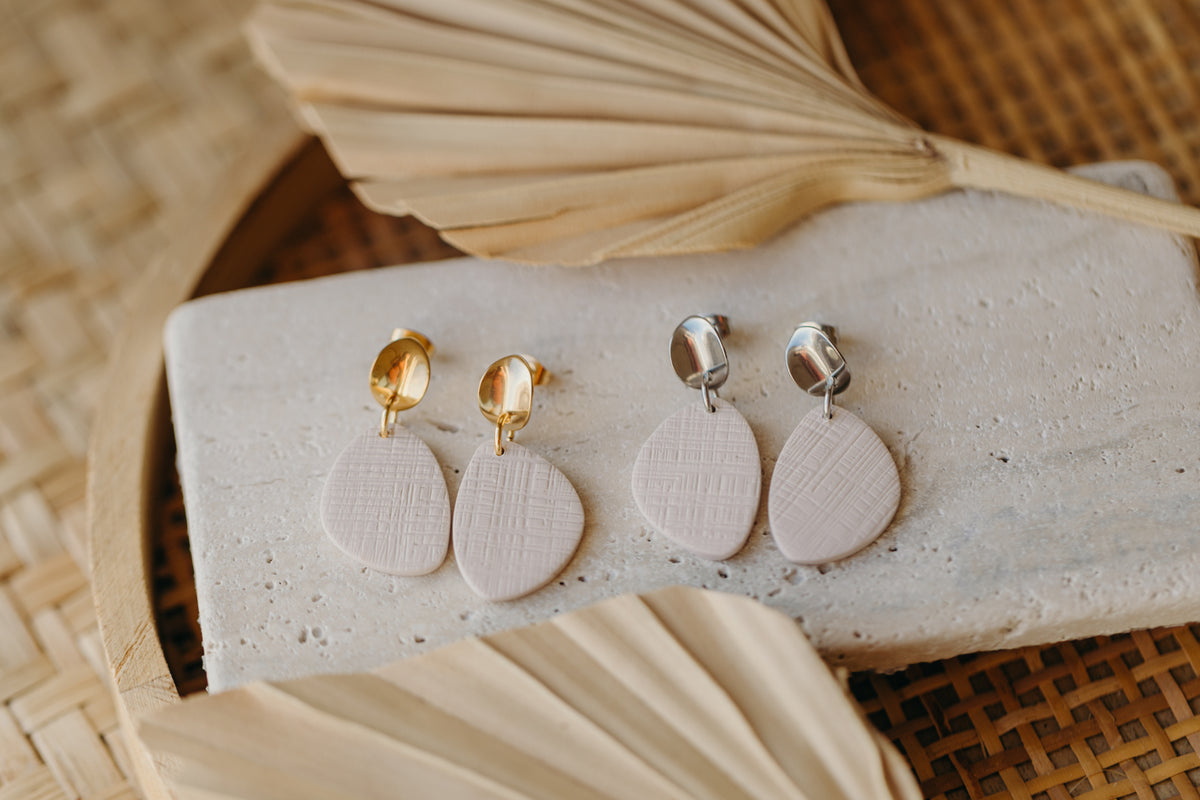 SCULLY - helle ovale Ohrringe aus Polymer Ton Ohrringe mit Muster