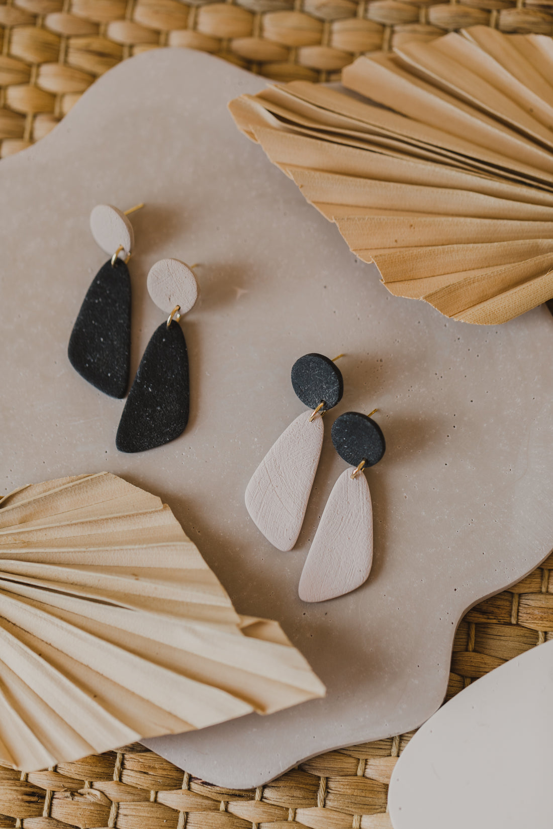 round polymer clay earrings with brass pendant circle