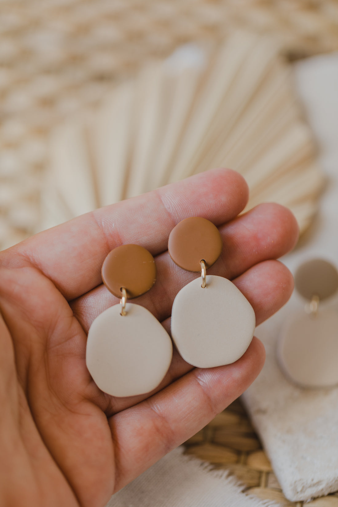 Tamara - two-tone polymer clay earrings in Barolo and dark blue