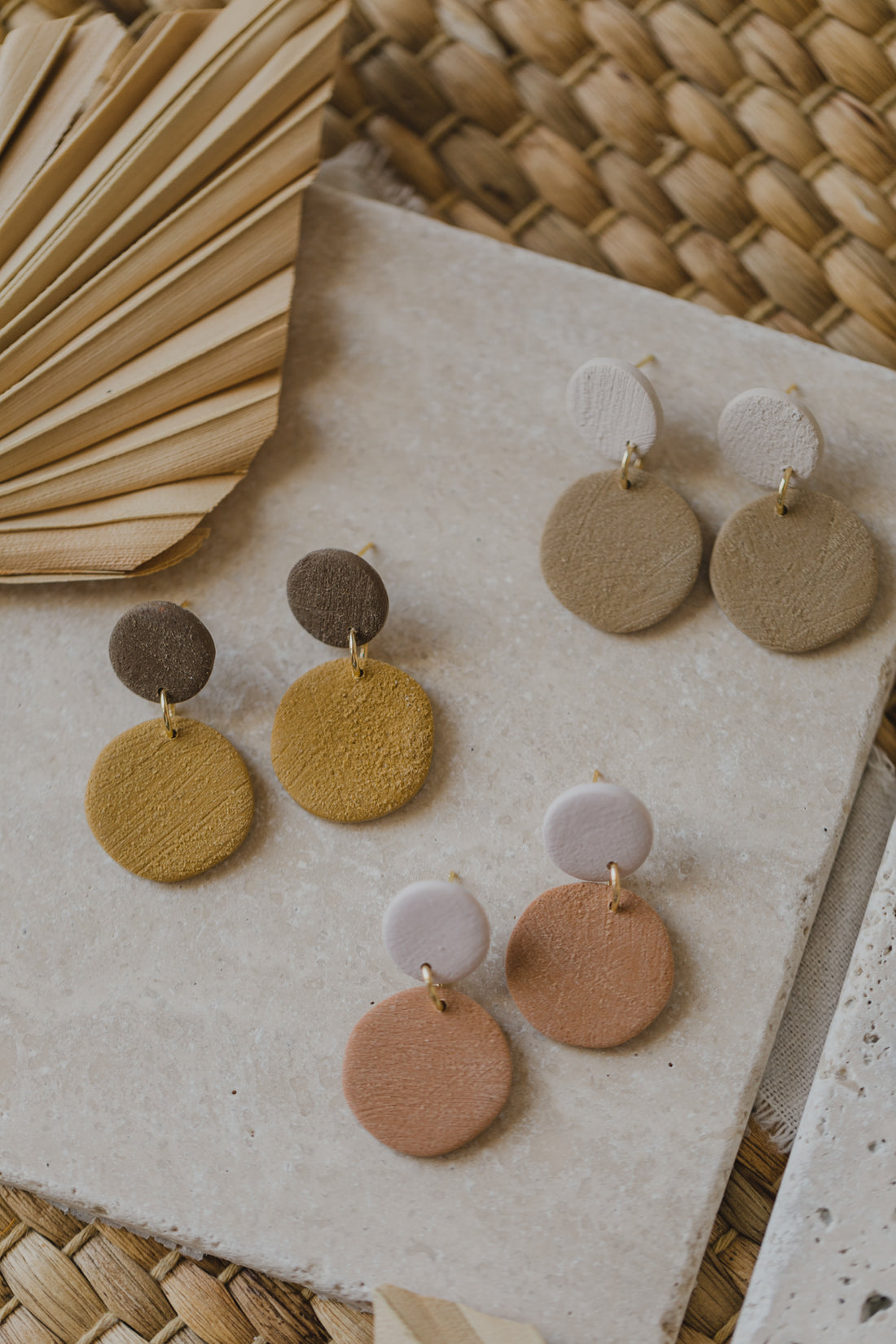 Tamara - two-tone polymer clay earrings in Barolo and dark blue