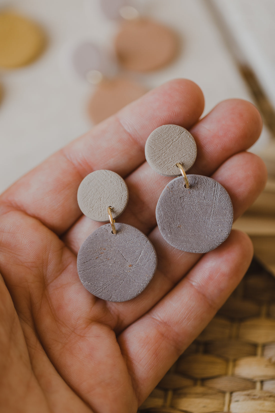 Tamara - two-tone polymer clay earrings in Barolo and dark blue