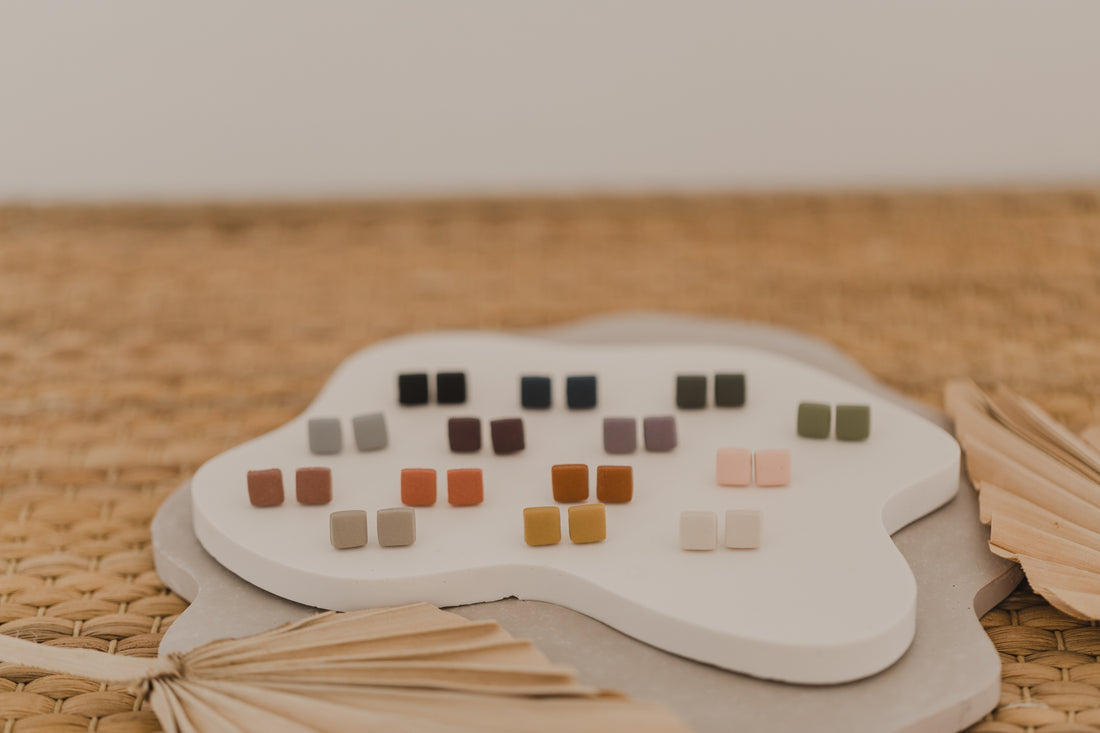 AYA - small square earrings made of polymer clay