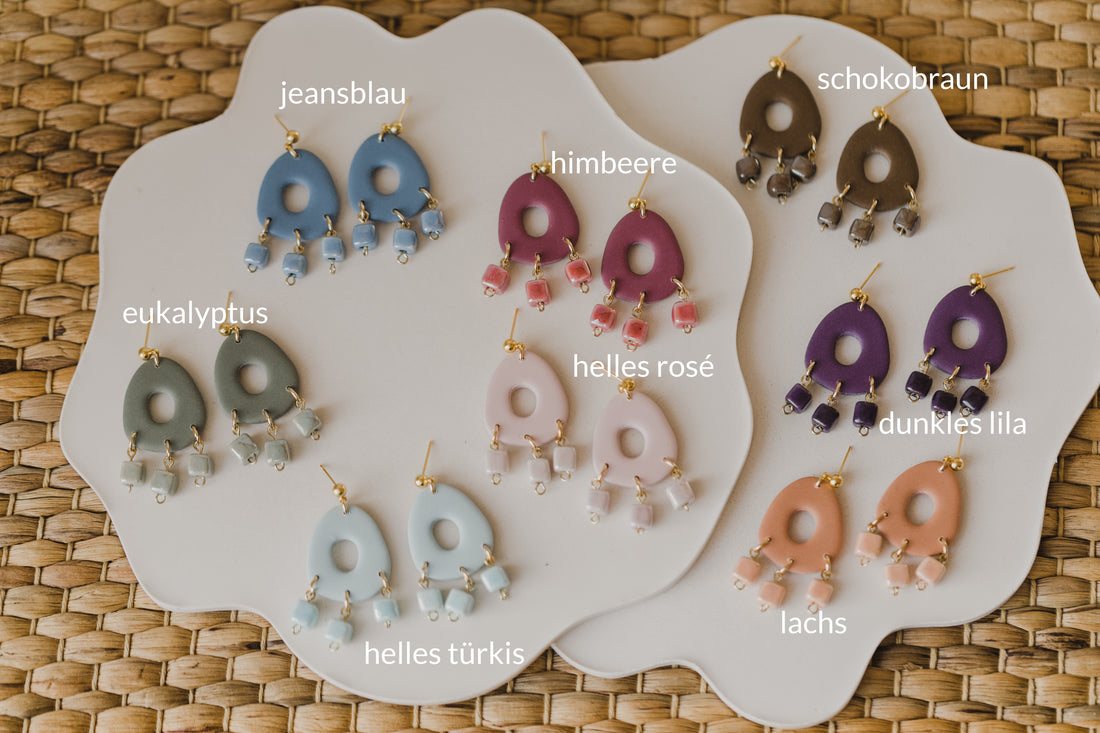 three-colored polymer clay earrings in ceramic look
