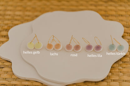 Creole with polymer clay earrings in drop shape in ceramic look