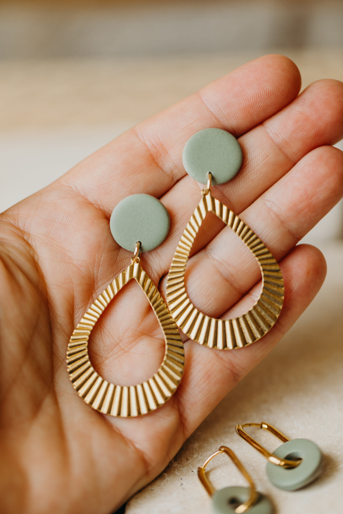ALMA - Polymer clay earring in eucalyptus green