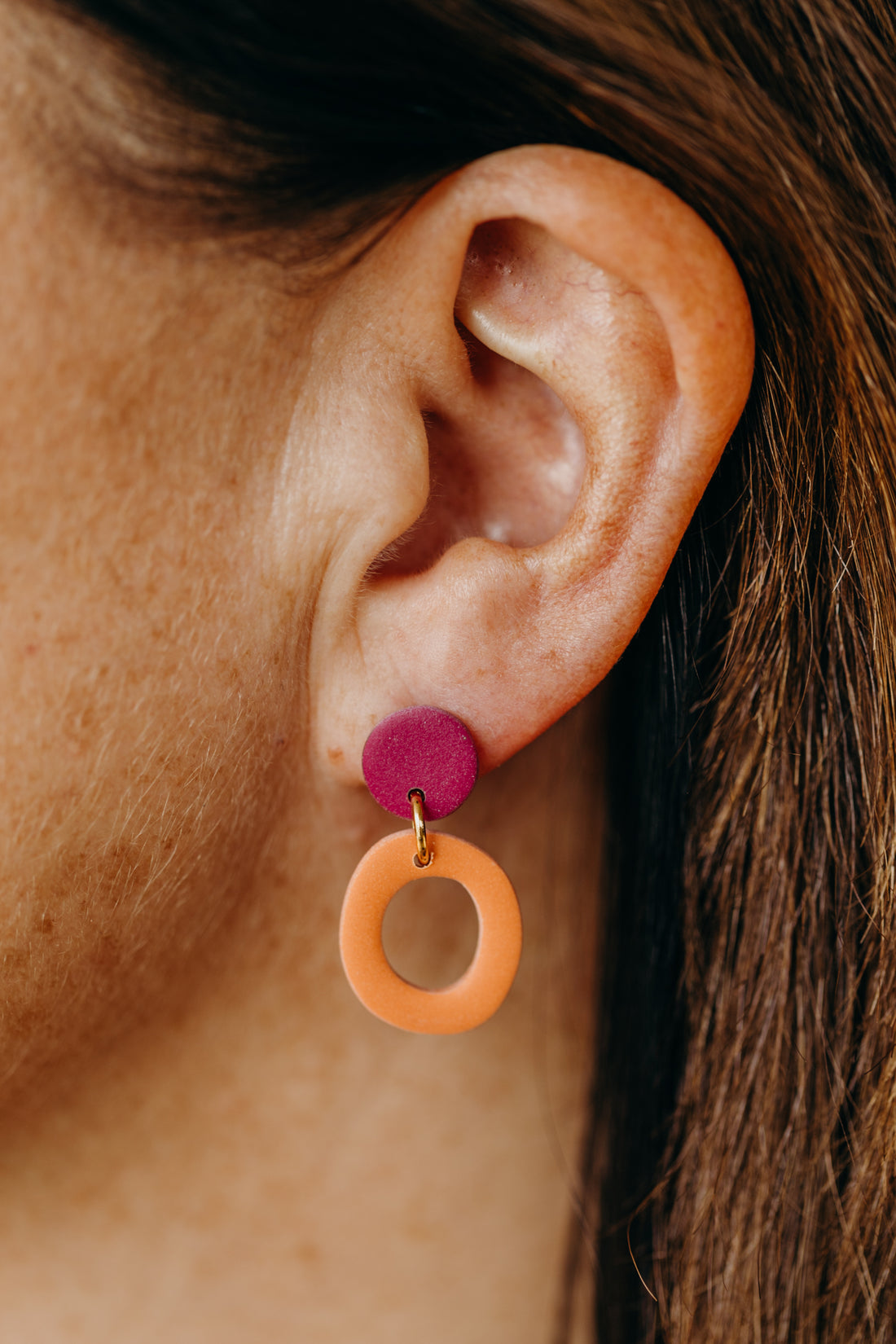 Francesca - Polymer clay earrings in orange, light purple and red