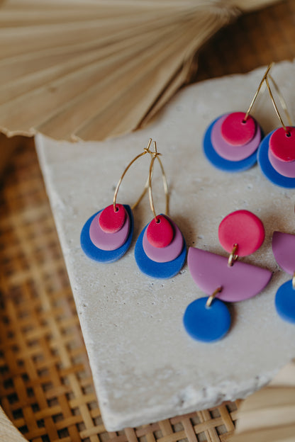 Creole with polymer clay earrings in drop shape in ceramic look
