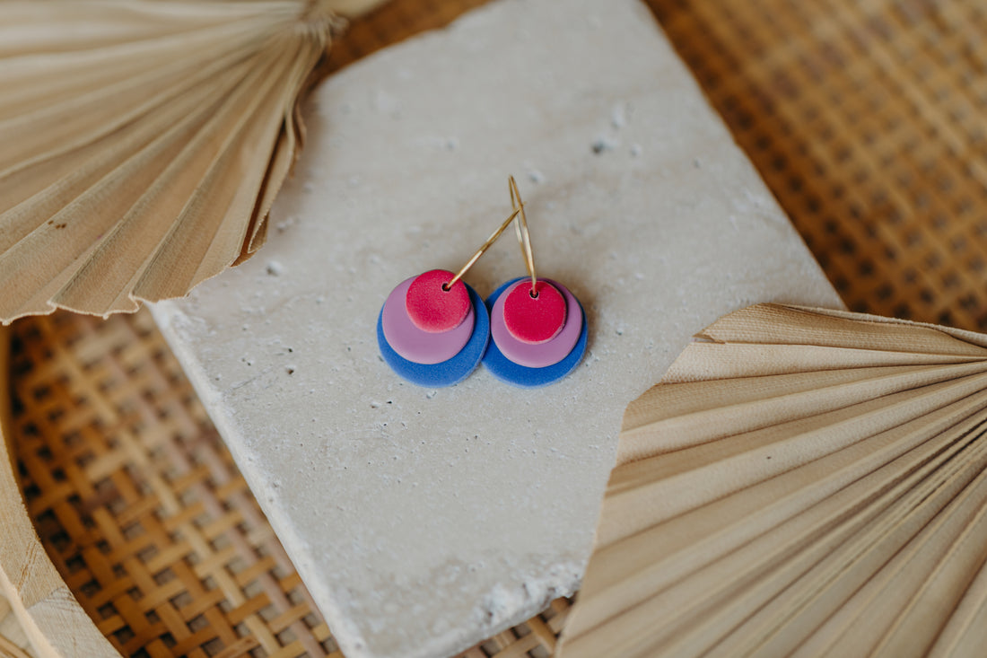Creole with polymer clay earrings in drop shape in ceramic look