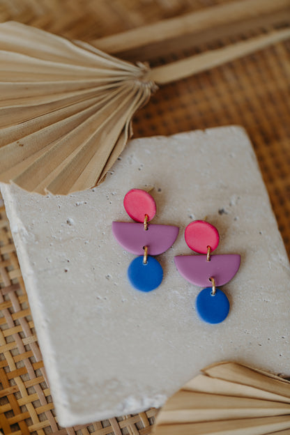 MAILIN - Polymer Ton Ohrringe in Pink, Lila und Kornblumenblau