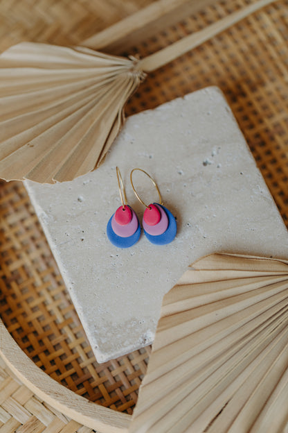 Creole with polymer clay earrings in drop shape in ceramic look