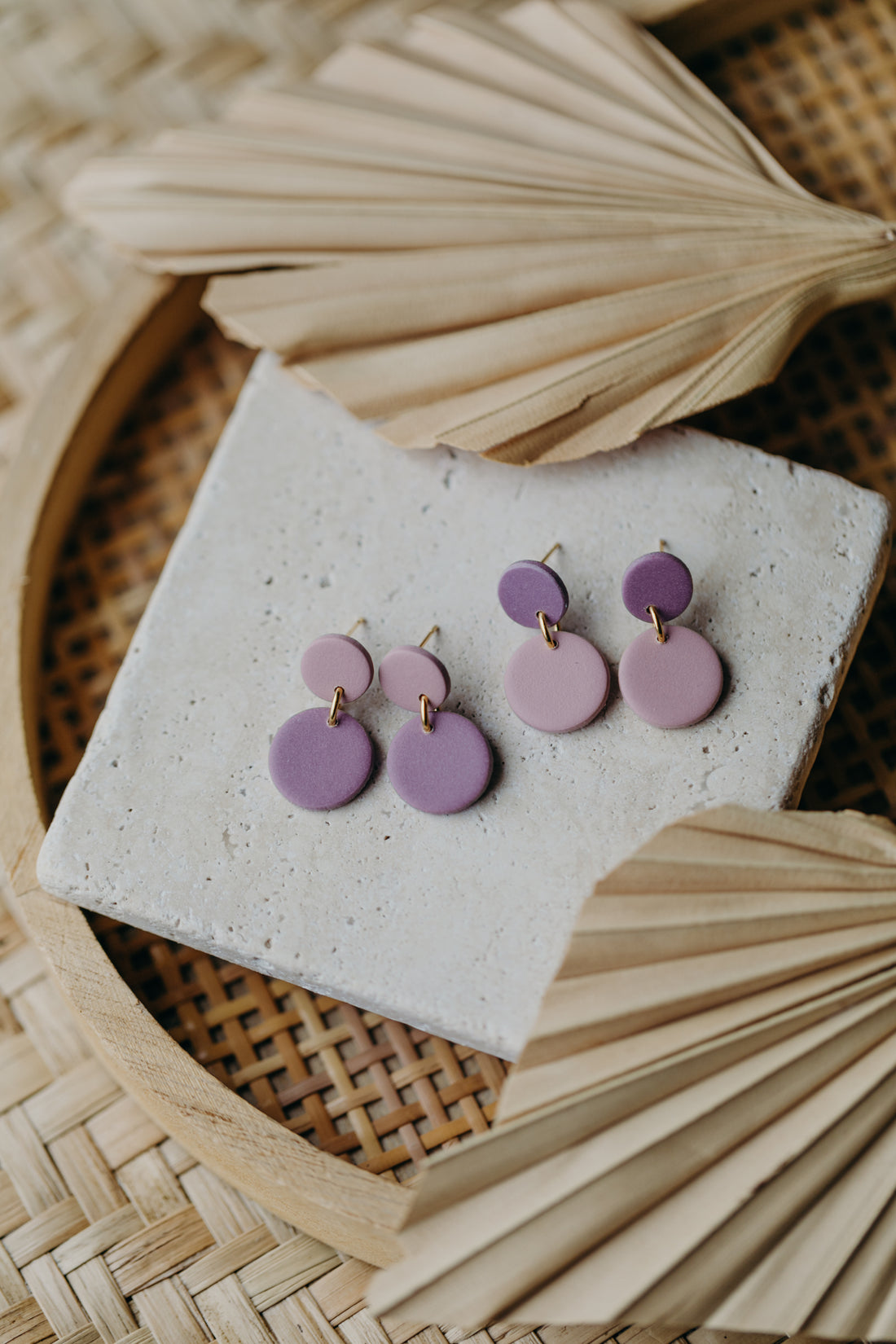 small round two-tone polymer clay earrings