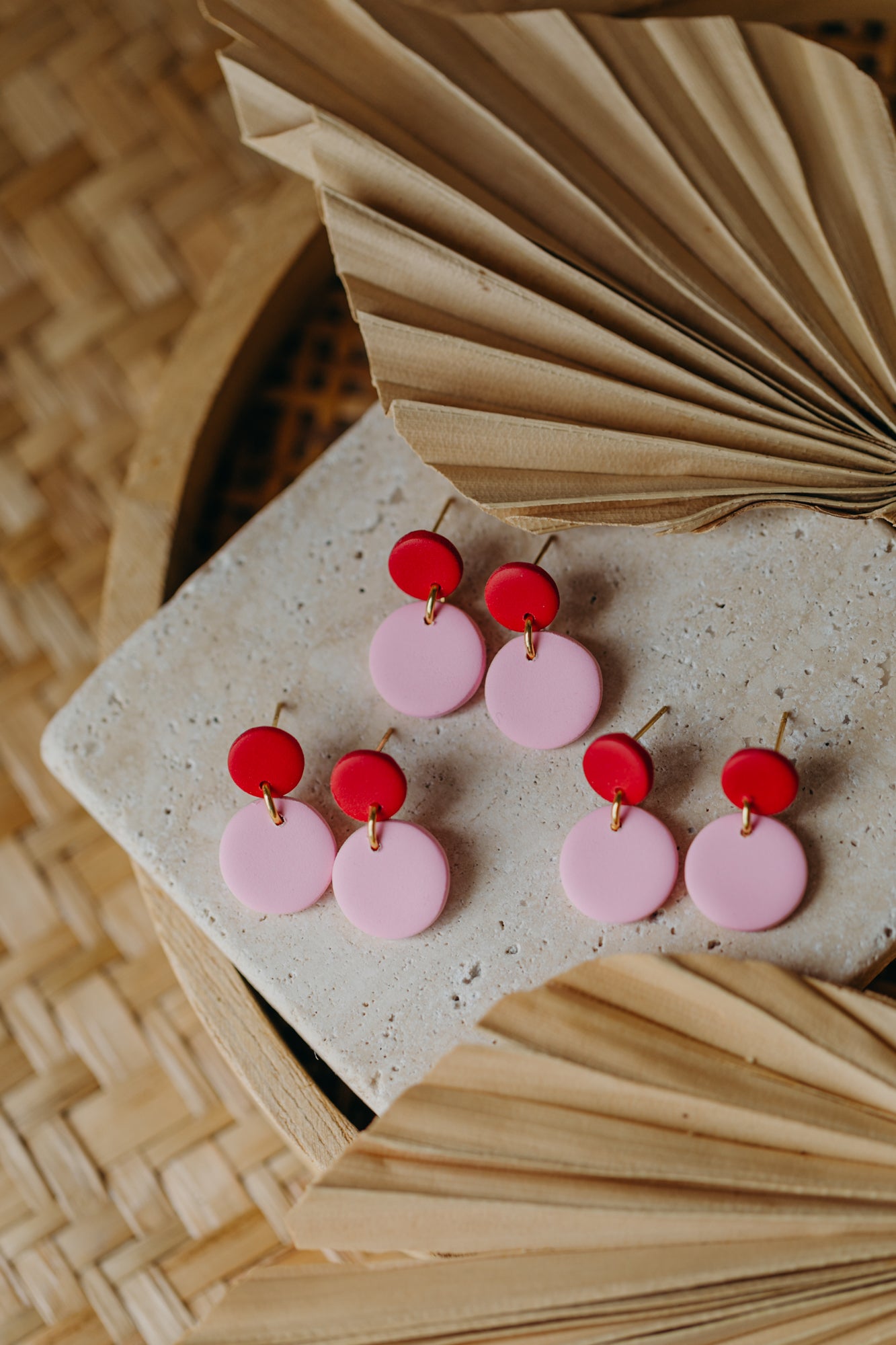 RIEKE - runde Polymer Ton Ohrringe rosa &amp; rot