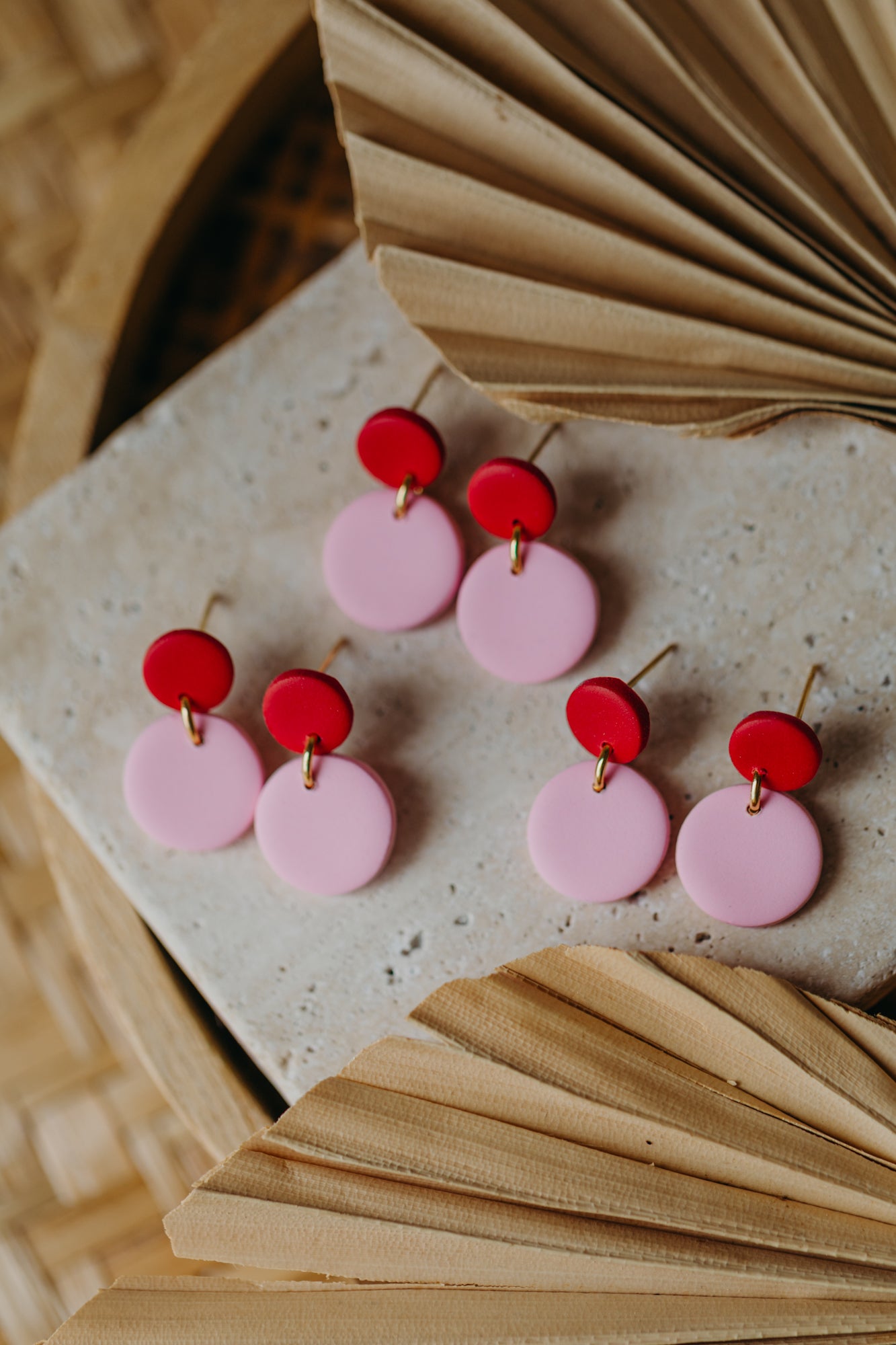 RIEKE - runde Polymer Ton Ohrringe rosa &amp; rot
