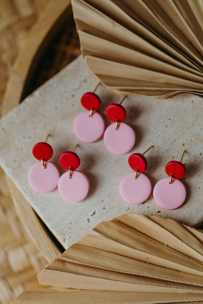 RIEKE - runde Polymer Ton Ohrringe rosa &amp; rot