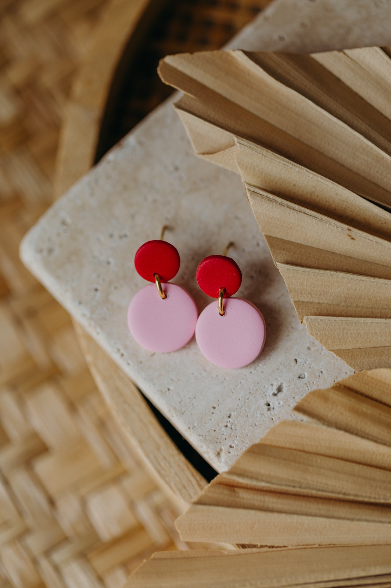 RIEKE - runde Polymer Ton Ohrringe rosa &amp; rot