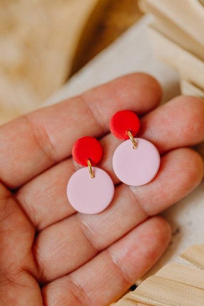 RIEKE - runde Polymer Ton Ohrringe rosa &amp; rot
