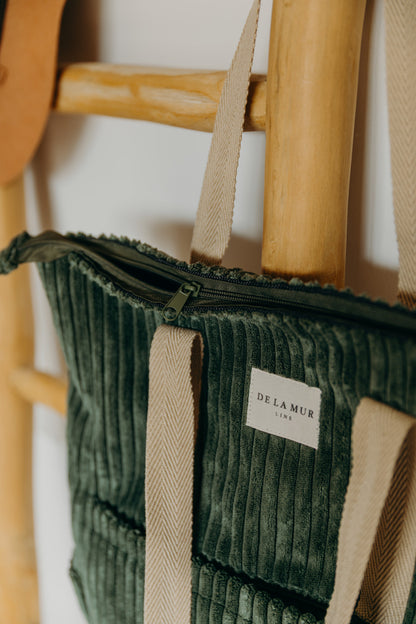 Grüner Cord Rucksack Shopper MUSGO mit Reißverschluss