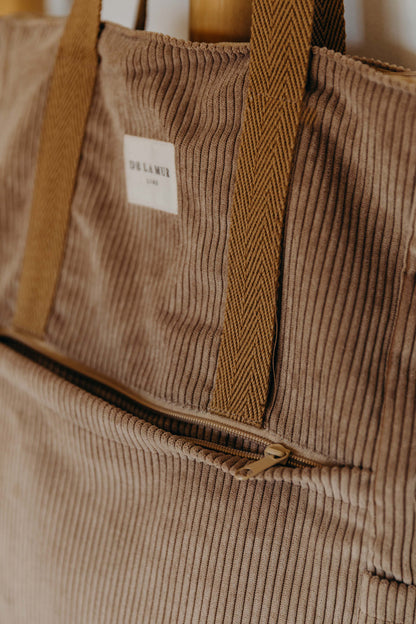 Brauner Cord Rucksack Shopper TOAST mit Reißverschluss Detail