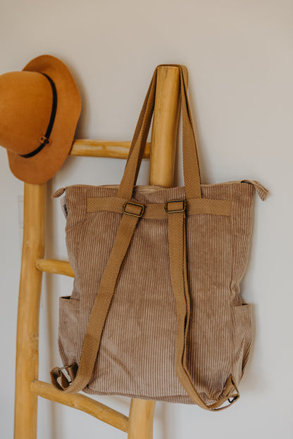 Brauner Cord Rucksack Shopper TOAST mit Reißverschluss Rückseite