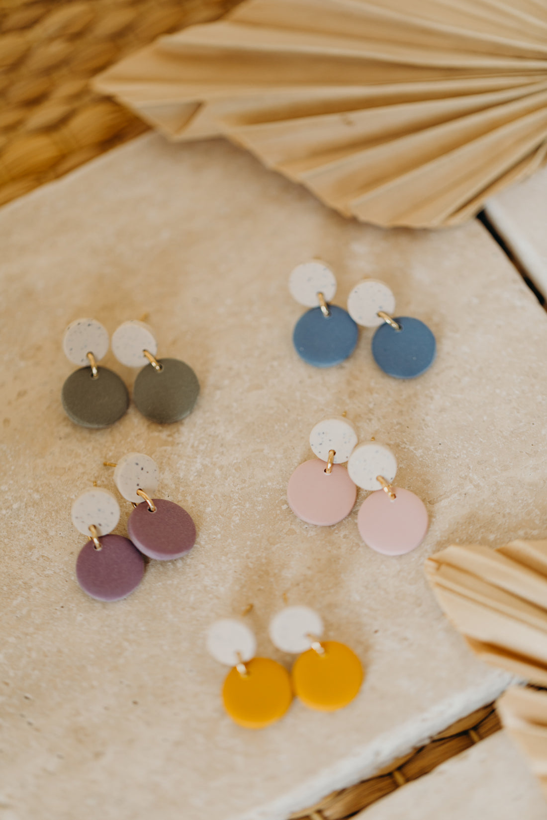 DENA - small round two-tone polymer clay earrings