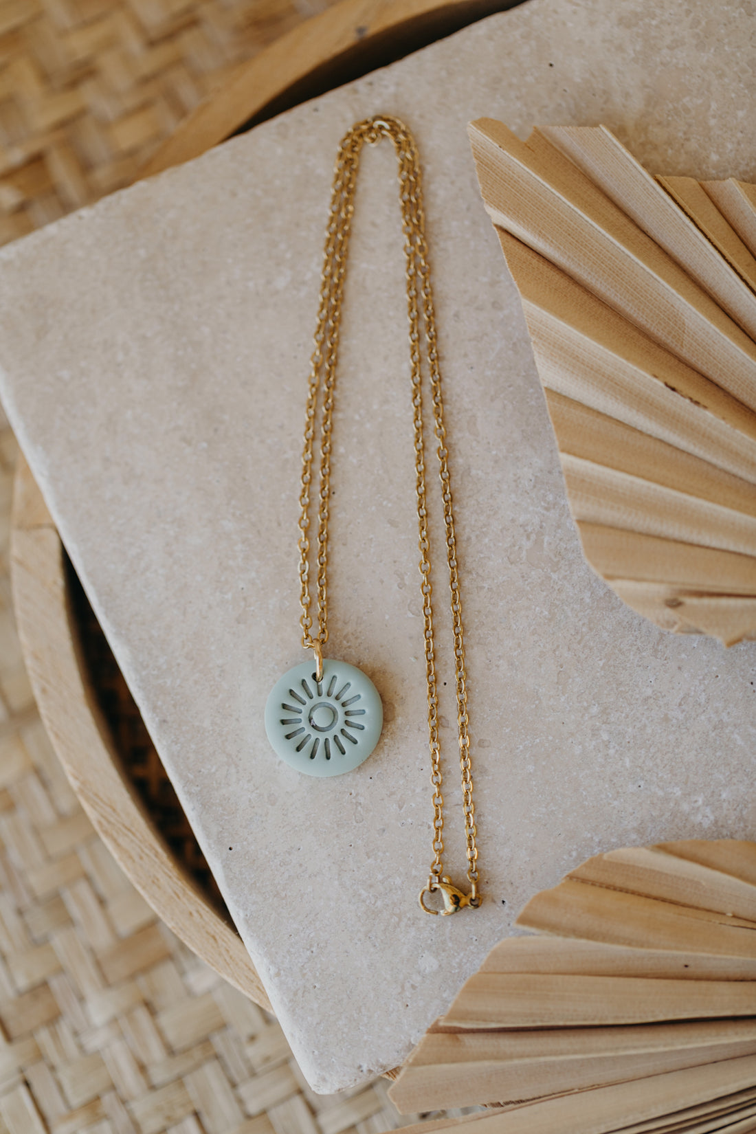 SELENA - Necklace pendant with pattern in sage green 