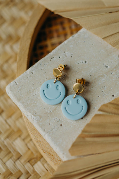 SMILEY Earrings made of Polymer Clay Light Pastel Blue