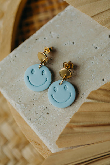 SMILEY Earrings made of Polymer Clay Light Pastel Blue