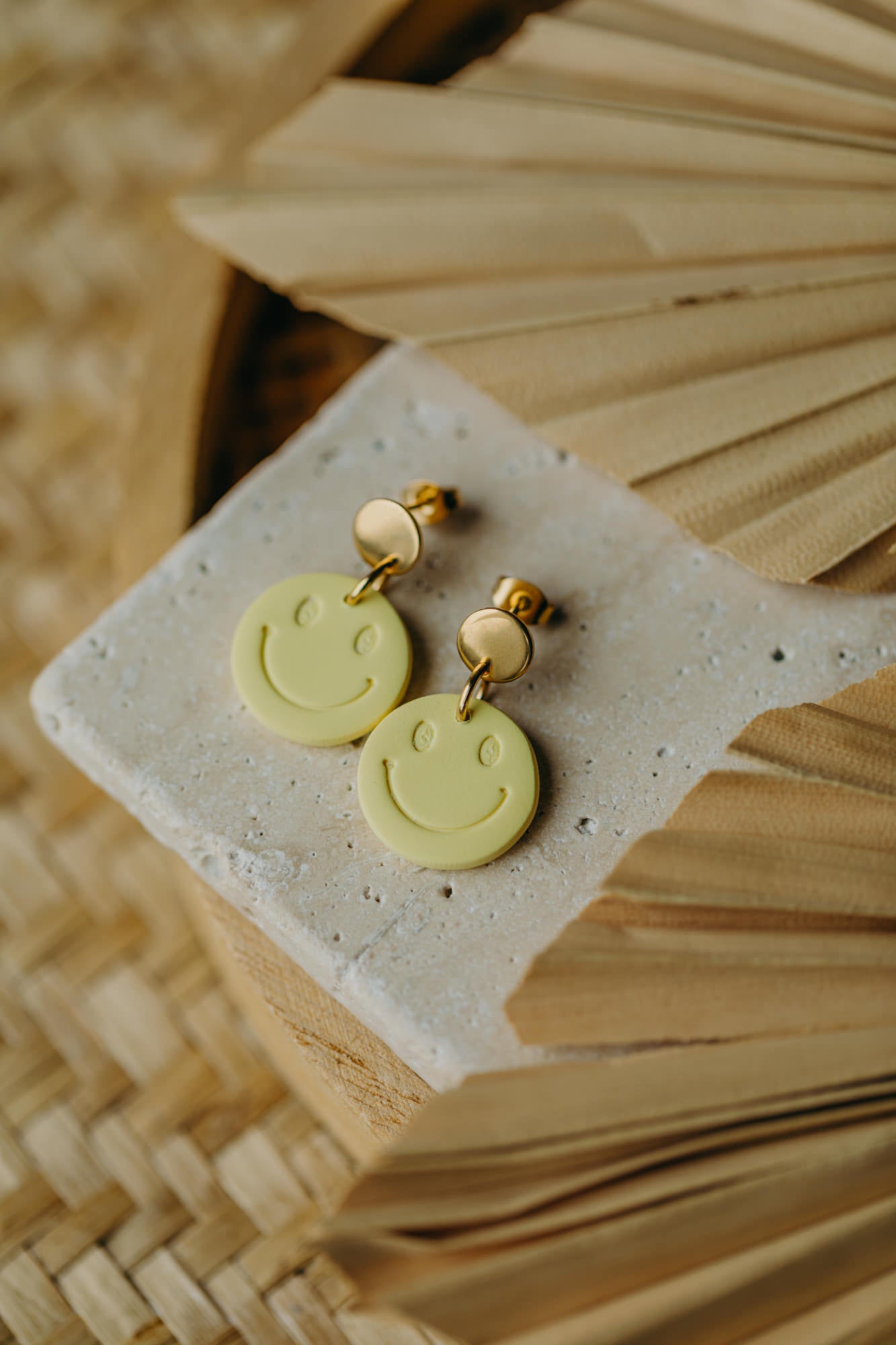 SMILEY Earrings made of Polymer Clay Light Pastel Yellow
