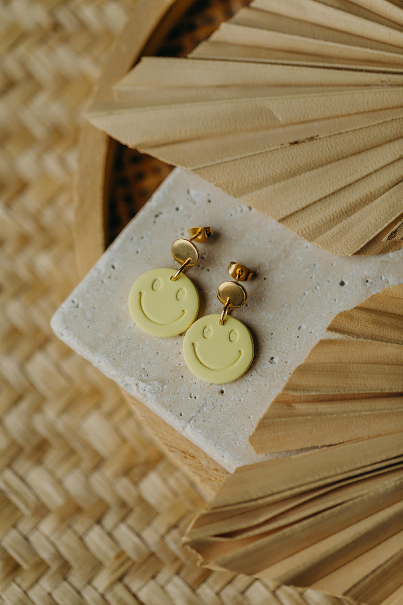 SMILEY Earrings made of Polymer Clay Light Pastel Yellow