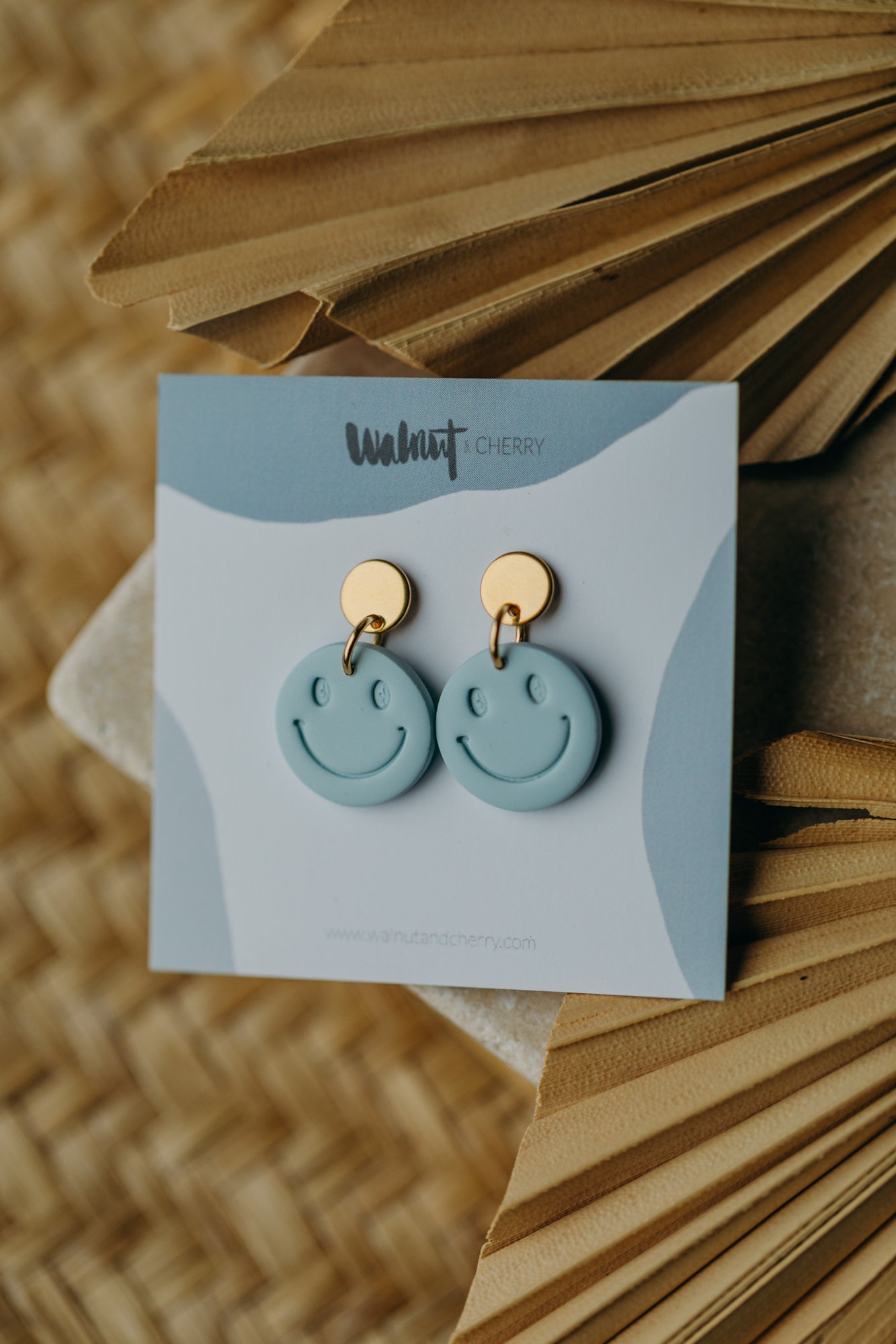 SMILEY Earrings made of Polymer Clay Light Pastel Blue