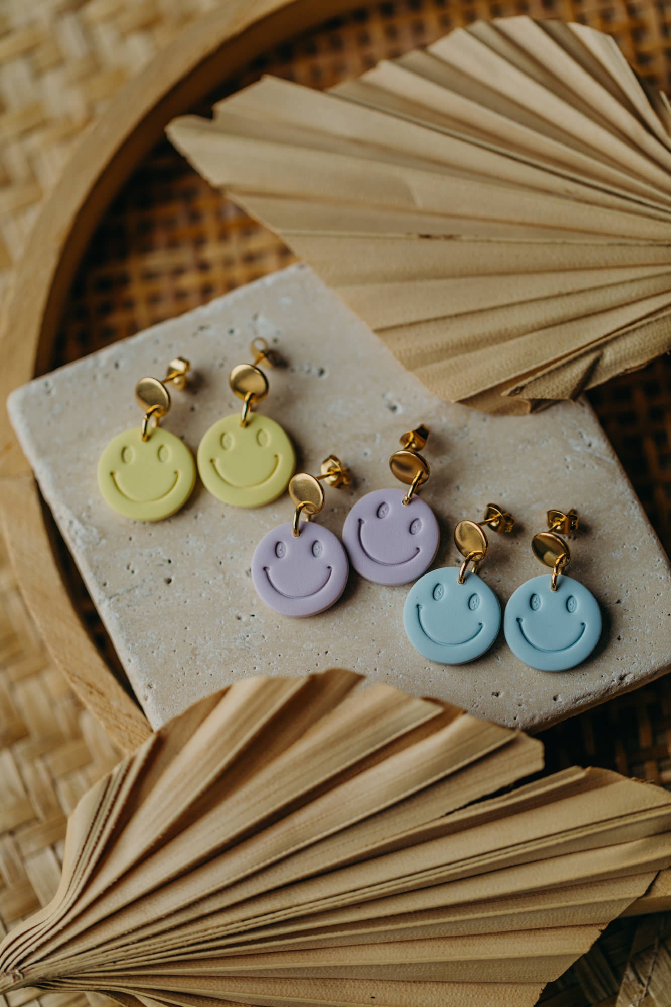 SMILEY Earrings made of Polymer Clay Light Pastel Blue