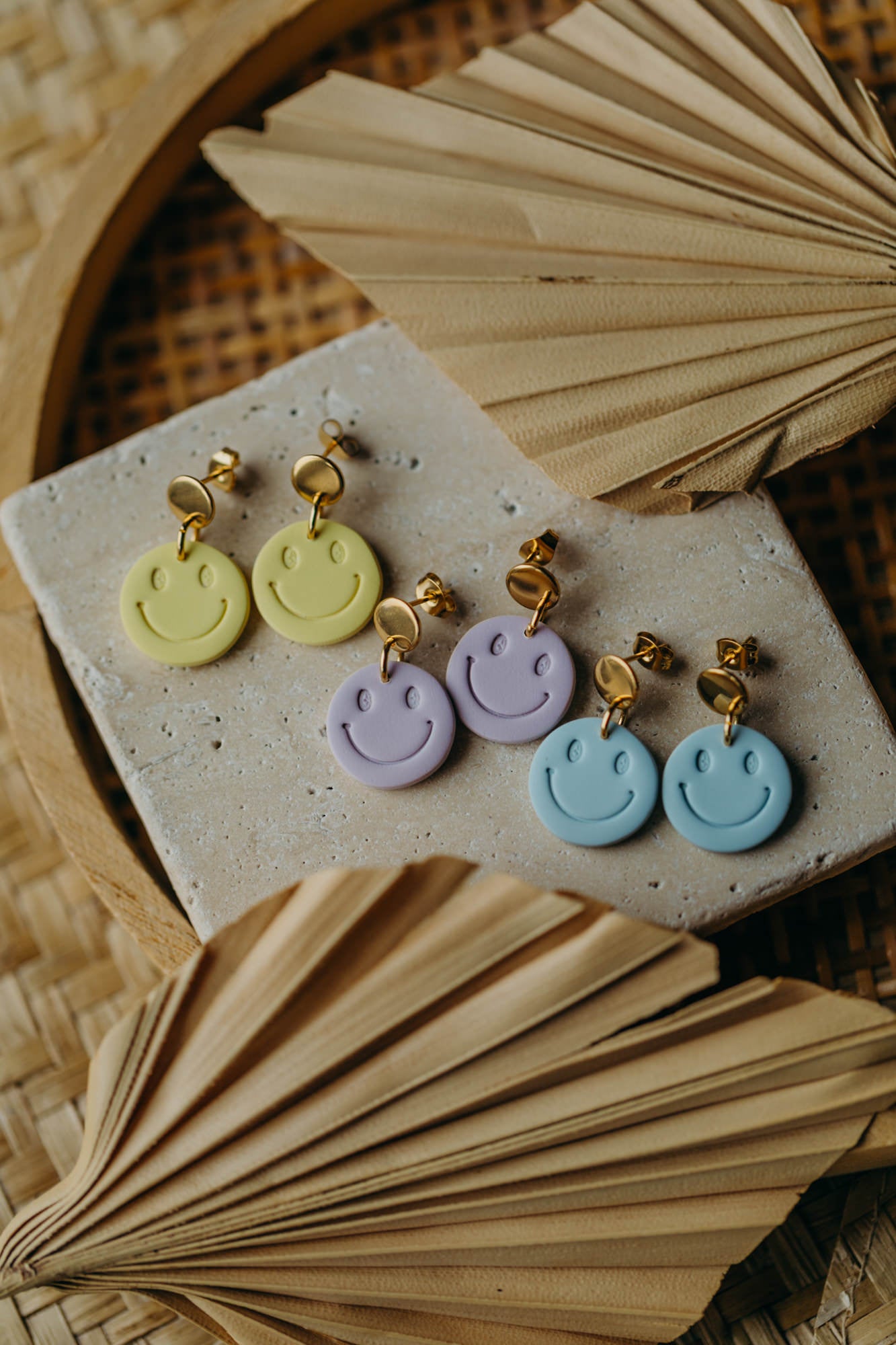 SMILEY Earrings made of Polymer Clay Light Pastel Yellow