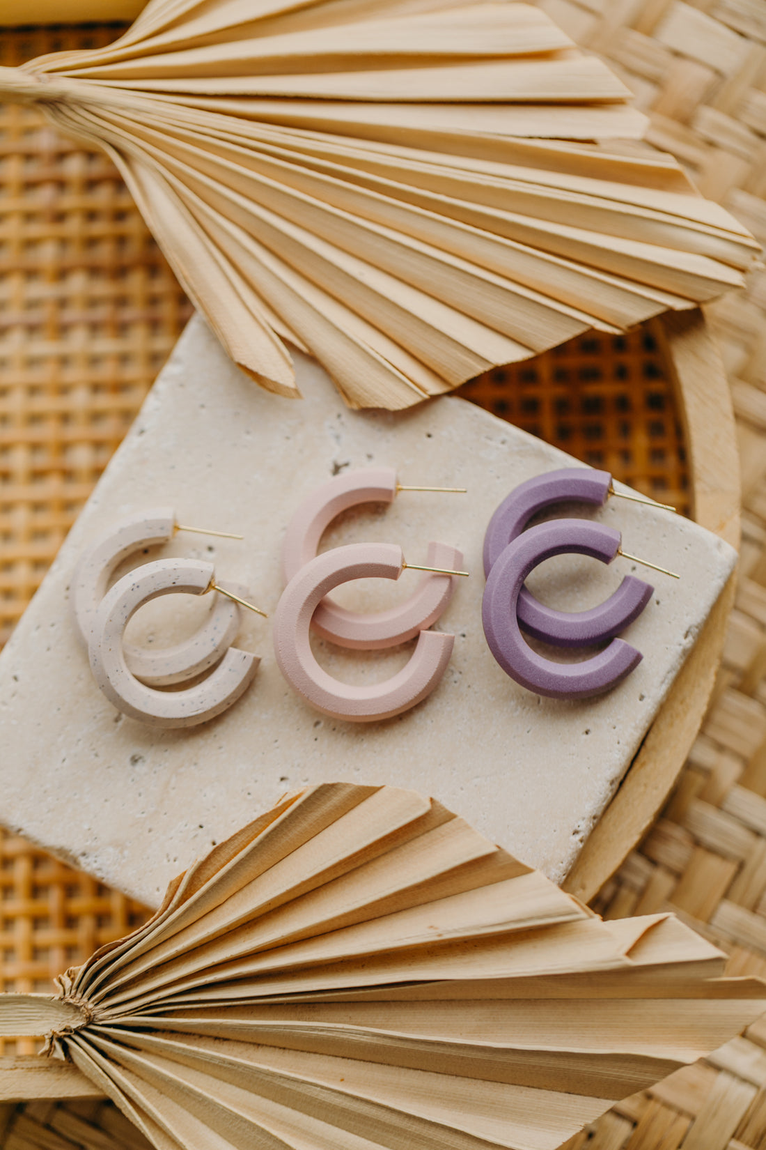 helle, rosa und lila Creolen aus Polymer Ton - Ohrringe SORA