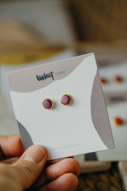 STELLA - small round gold-colored polymer clay earrings in bright colors