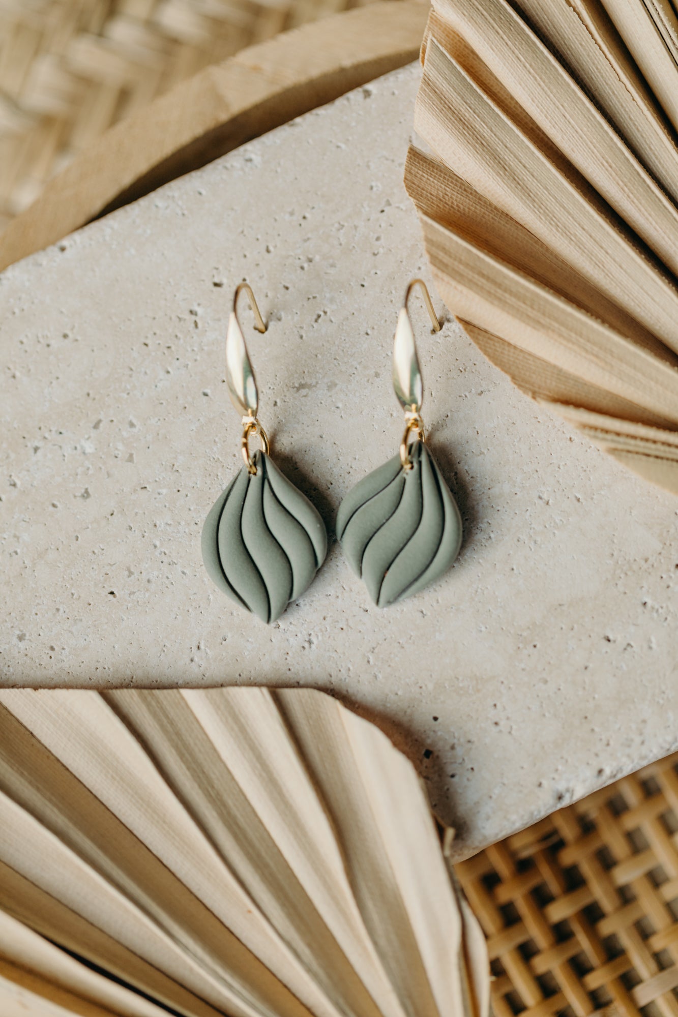 SUSAN - Curved Green Polymer Clay Earrings