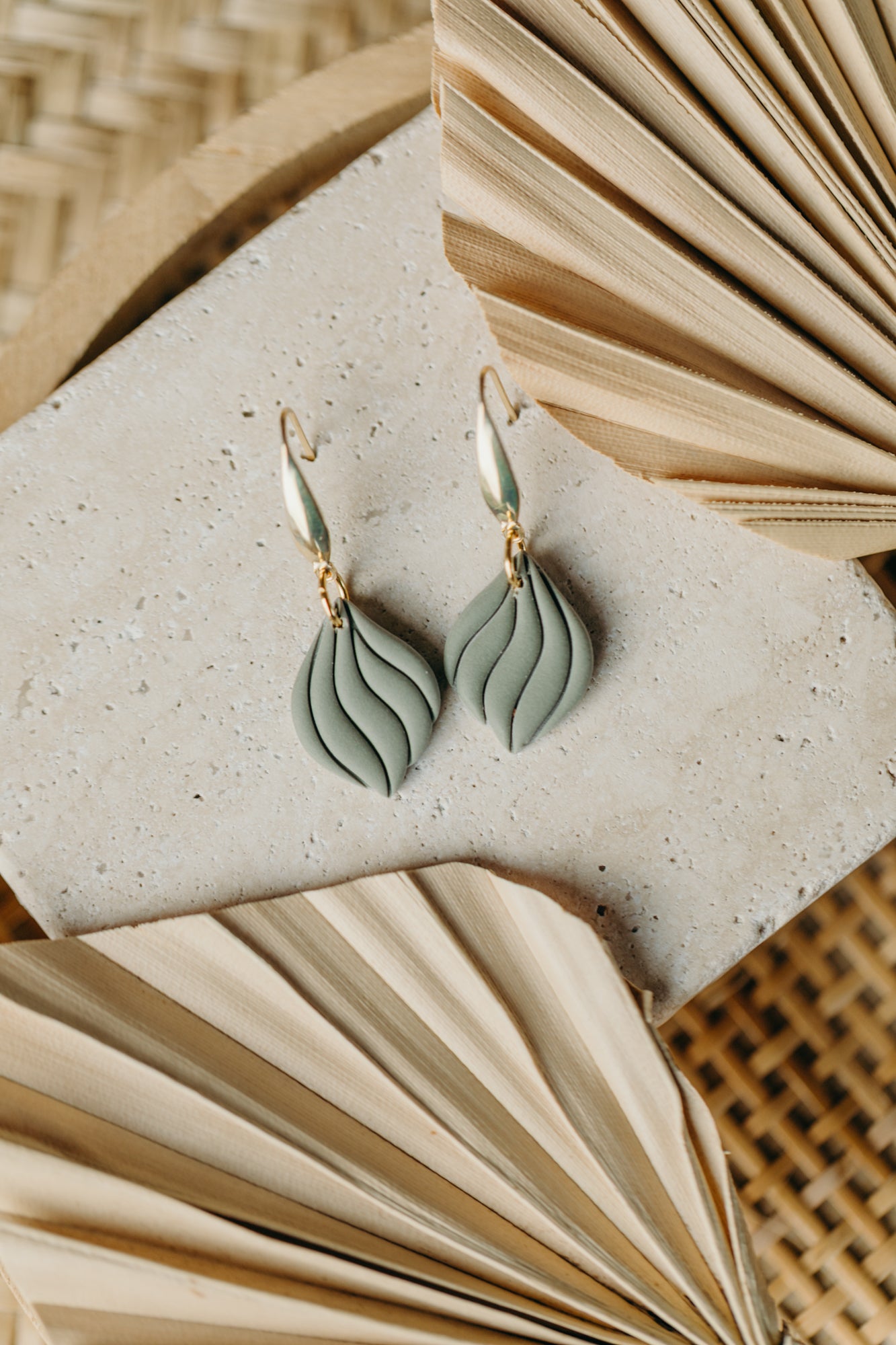SUSAN - Curved Green Polymer Clay Earrings