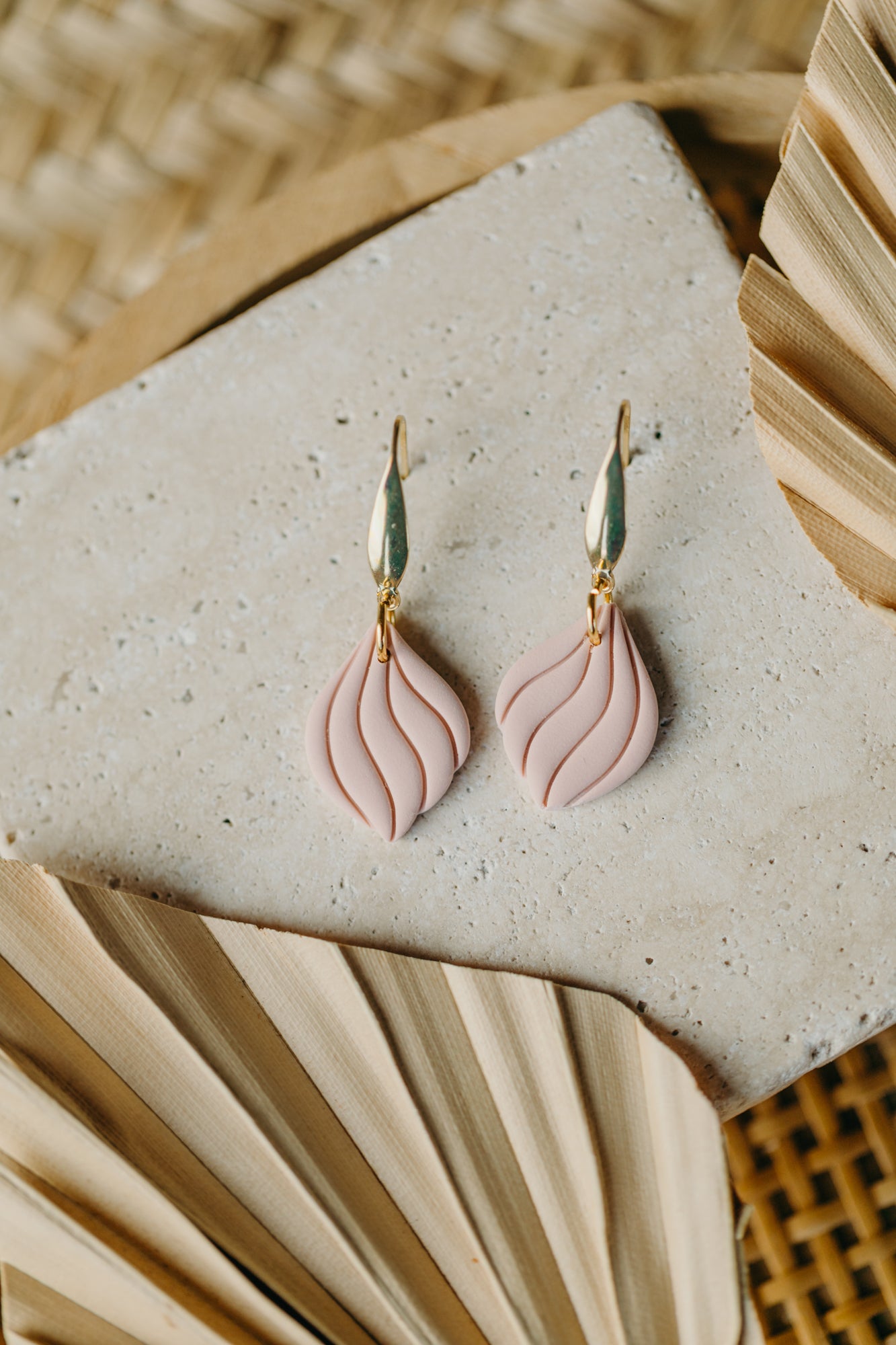 SUSAN - Curved Pink Polymer Clay Earrings