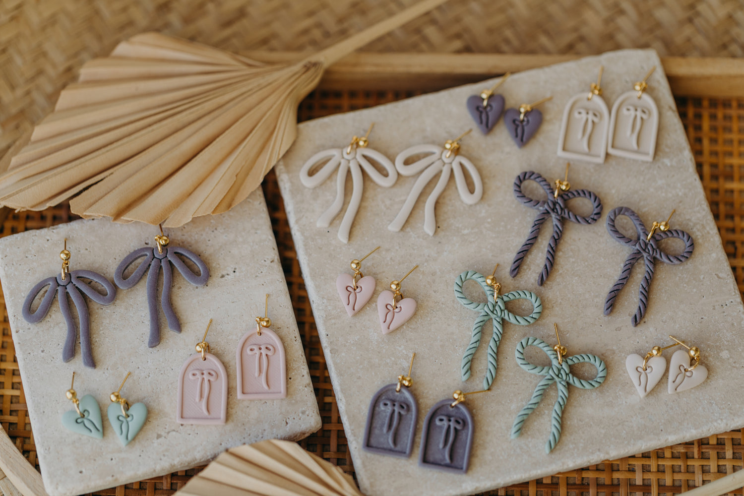 SERAPHINA - große Schleifen Ohrringe Kordelmuster in vanille