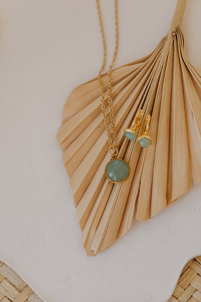 Schmuckset grüner Aventurin gold: 6 mm Ohrhänger &amp; 12 mm Halskette