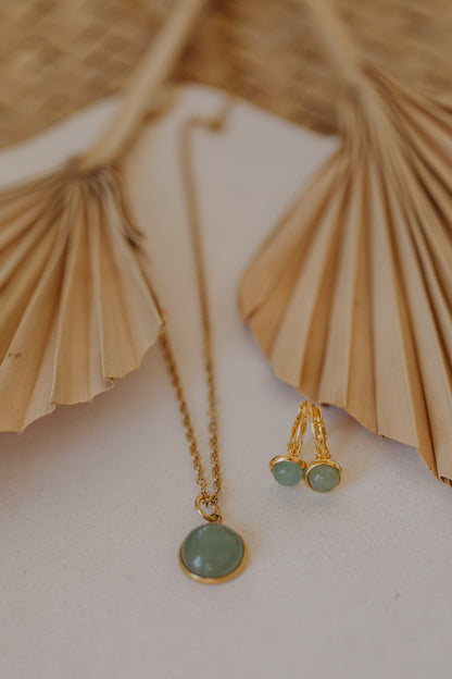 Schmuckset grüner Aventurin gold: 6 mm Ohrhänger &amp; 12 mm Halskette