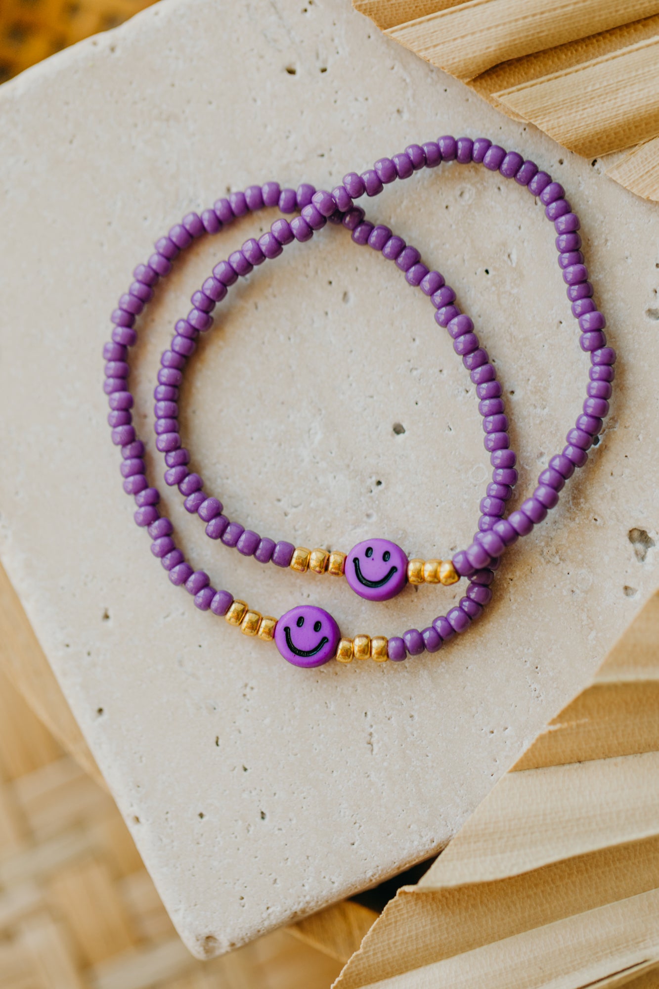 SMILEY Kinder Perlen-Armband in dunklem Lila
