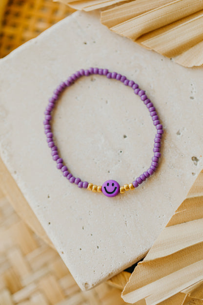 SMILEY Kinder Perlen-Armband in dunklem Lila