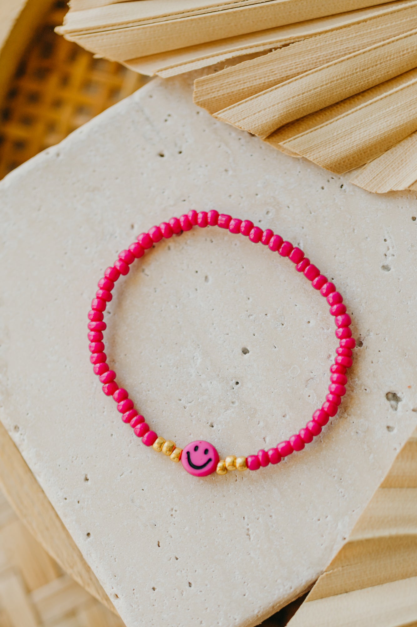 SMILEY Kinder Perlen-Armband in dunklem Pink